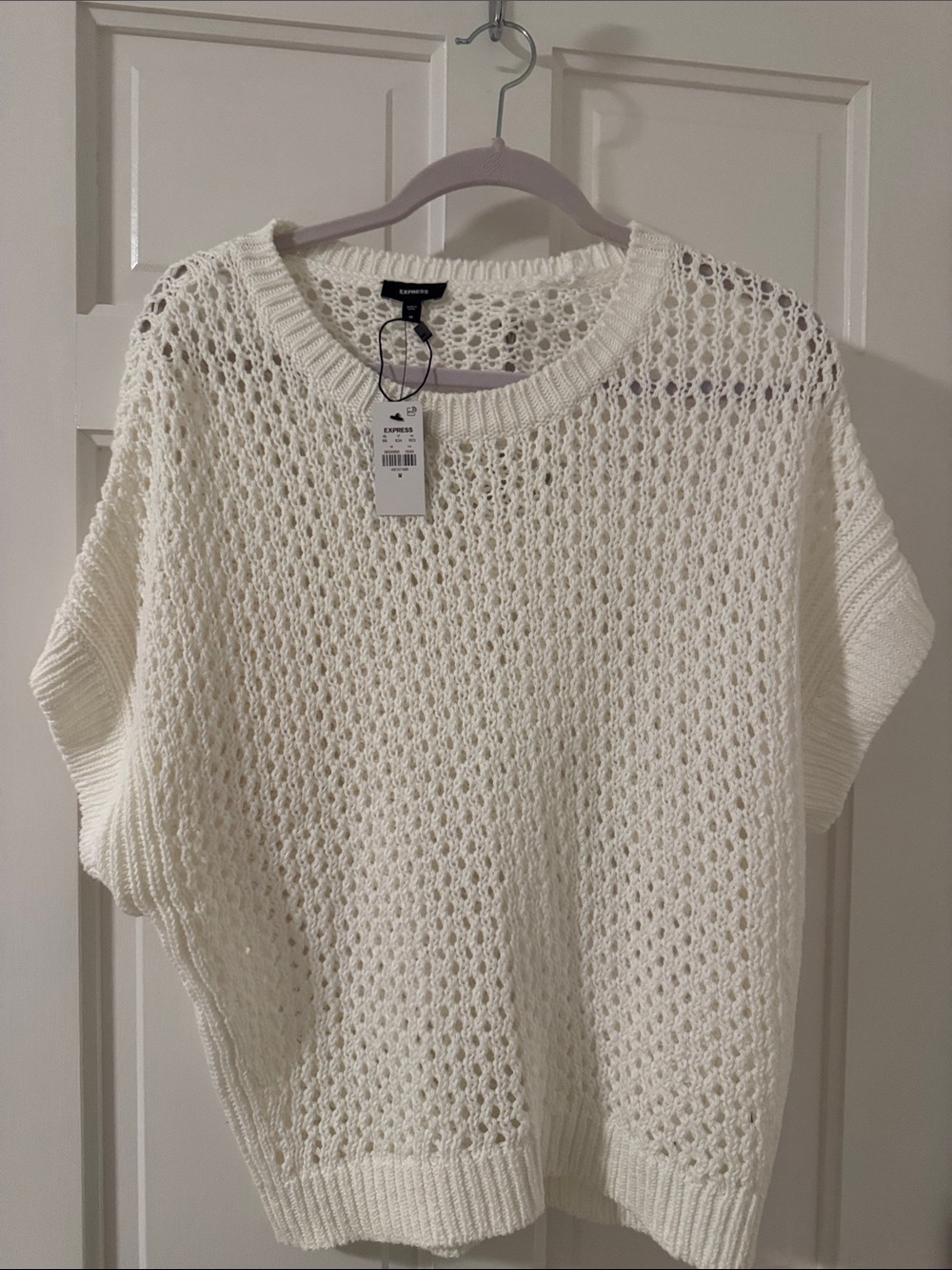 Express off white Open-Knit Short Sleeve Sweater Top